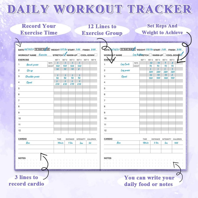 Getvow Fitness Planner - Workout Planner for Woman and Man - A5 Hardcover Workout Journal/Planner to Track Weight Loss, GYM, Bodybuilding Progress - Daily Health & Wellness Tracker, Purple - Image 2